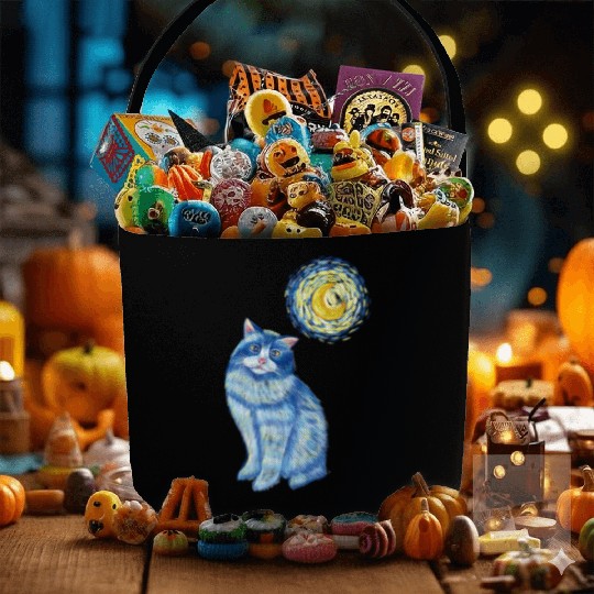 Blue Van Gogh Starry Night Ragdoll Cat Graphic Fabric Baskets