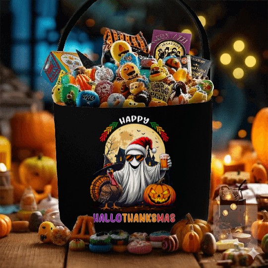 Happy Hallothanksmas Halloween Thanksgiving Xmas Fabric Baskets