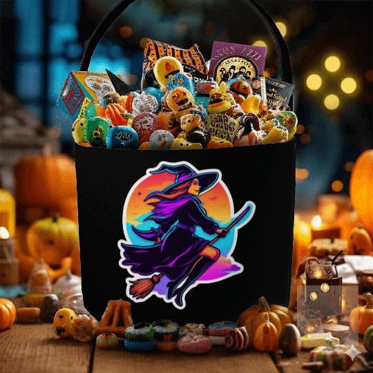 Enchanted Witch on a Broom Halloween Fabric Baskets