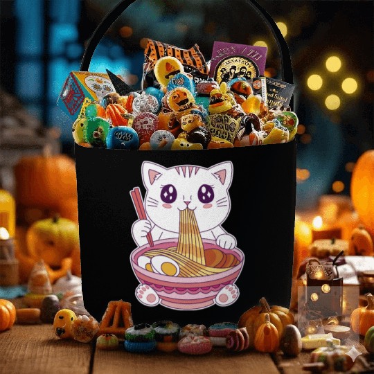 Cute Kawaii Cat Eating Ramen  Fabric Baskets