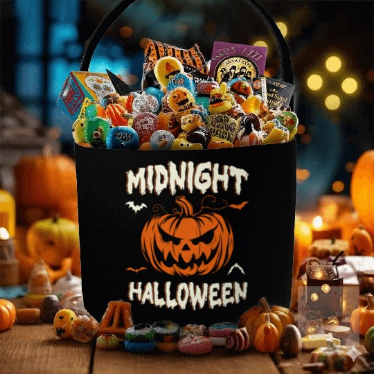 Midnight Halloween Pumpkin Scary Jack-O-Lantern Fabric Baskets