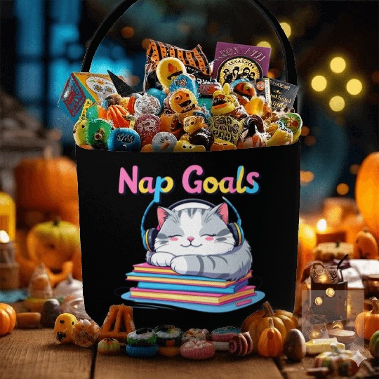 Cute Cat Nap Goals Design Fabric Baskets