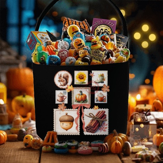 Watercolor Autumn Postage Stamps Fall Vibes Autumn Fabric Baskets