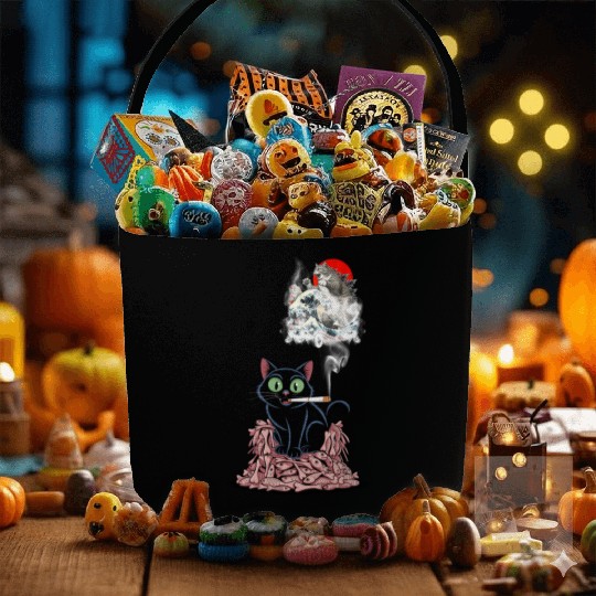 Black Cat Smoking Cigarette Catzilla Fabric Baskets