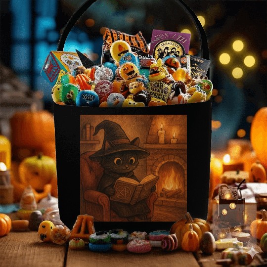 Enchanted Cat Witch by the Fireplace Fabric Baskets