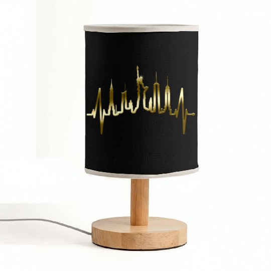 New York City Heartbeat Manhattan Skyline USA Gold Fabric Lamps