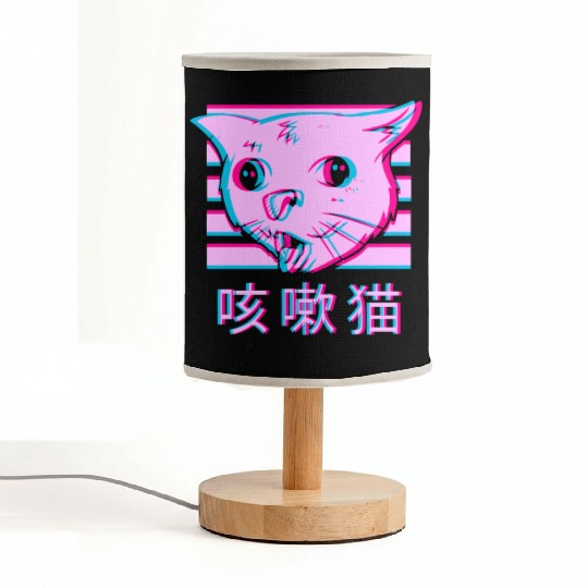 Coughing Cat Meme - Funny Ugly Cat meme vaporwave Fabric Lamps