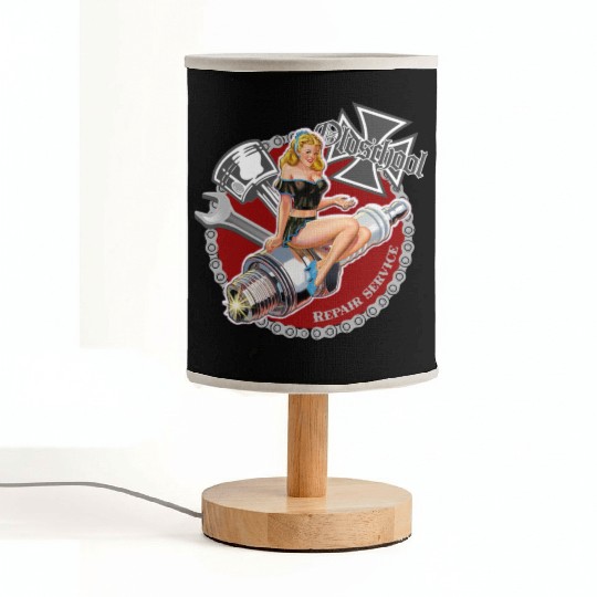 Old school repair service pinup Fabric Lamps