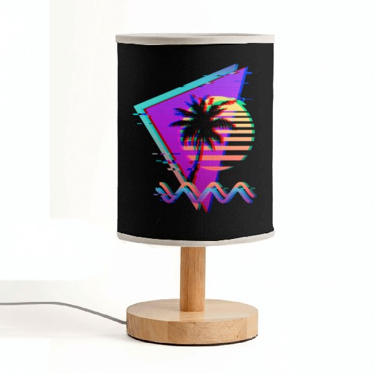 Vaporwave Palm Tree Sunset 90s Glitch Aesthetic Fabric Lamps
