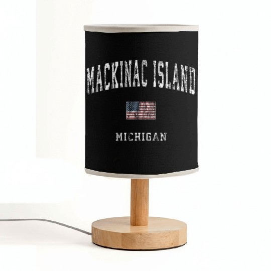 Mackinac Island Michigan MI Vintage American Flag Fabric Lamps