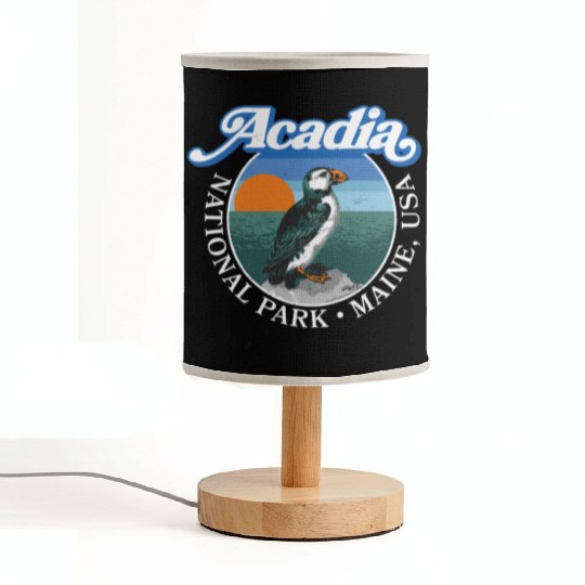 Retro Acadia National Park Vintage Maine Puffin Fabric Lamps