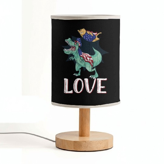 Love America Cat Dinosaur USA Flag 4th Of July Fabric Lamps