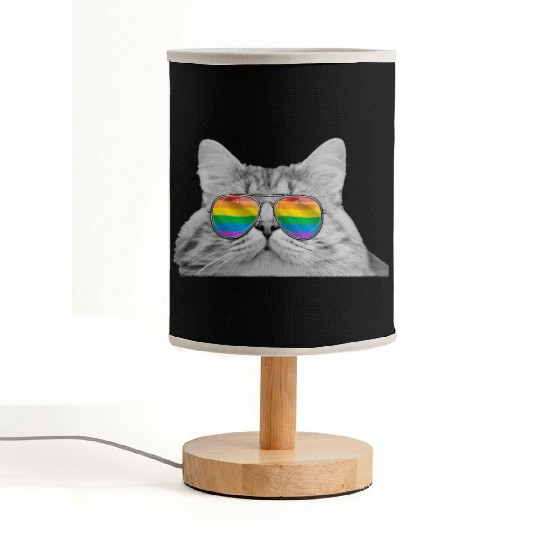 Funny Cat Pride LGBTQ Sunglasses Rainbow Flag Fabric Lamps