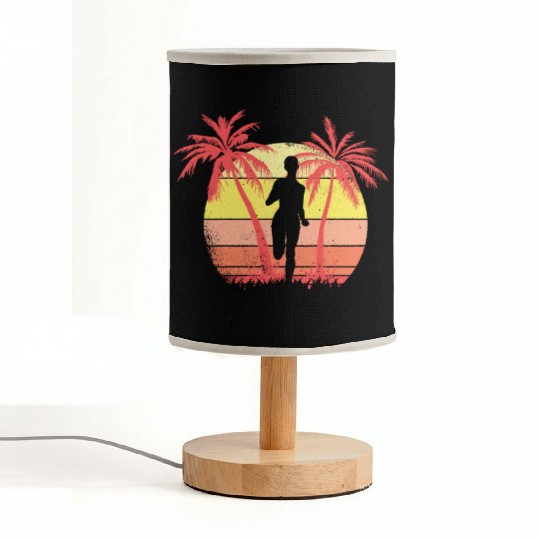 Running Jogging Girl Summer Sunset 80s Palm Fabric Lamps