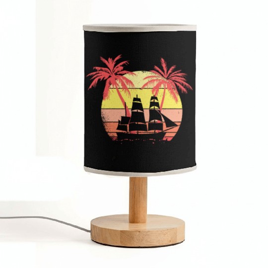 Sail Ship Boat Summer Sunset 80s Palm Fabric Lamps