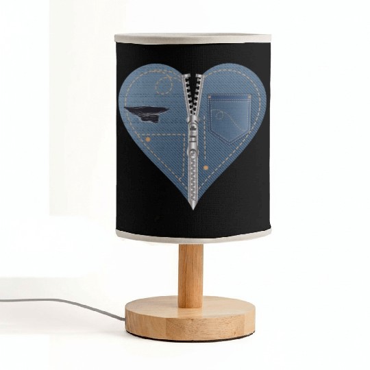 light blue heart in jeans look with zipper Fabric Lamps