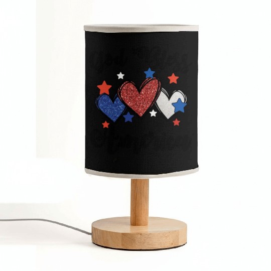 God Bless America Patriotic USA Hearts 4th of July Fabric Lamps