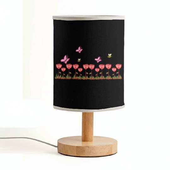 red roses line butterfly nature grass Fabric Lamps
