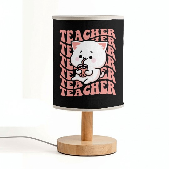 Boba Tea Teacher Cute Kawaii Cat Back To School Fabric Lamps