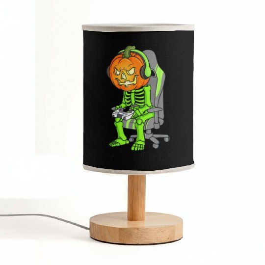 Gaming Halloween Skeleton Jack O Lantern Gamer Boy Fabric Lamps