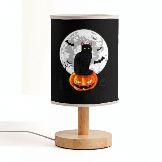 Black Cat On Pumpkin Fabric Lamps Full Moon Halloween
