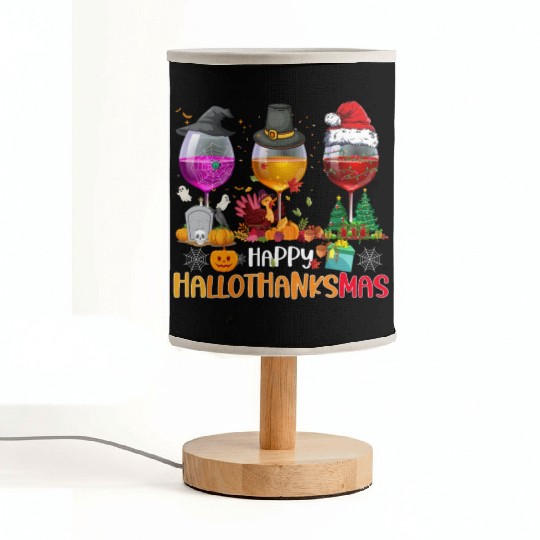 Wine Glasses Witch Santa hat Happy Hallothanksmas Fabric Lamps