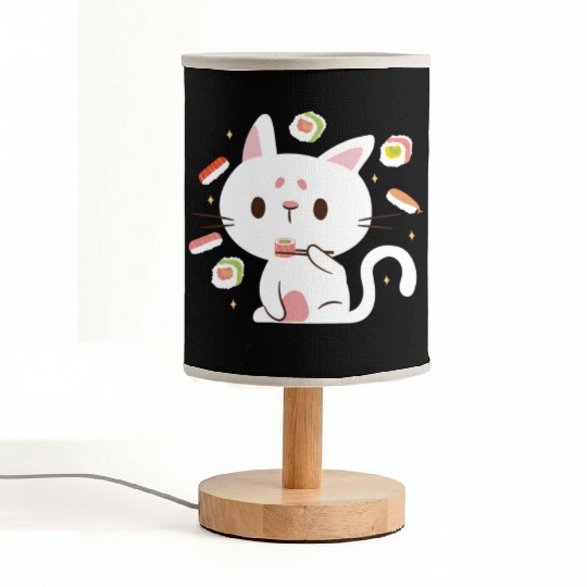 Kawaii Cat Eating Sushi Japanese Raw Food Fabric Lamps