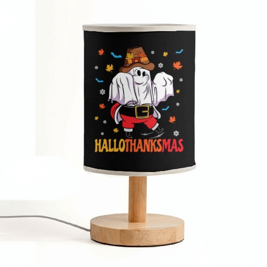 Happy Hallothanksmas Halloween Thanksgiving Santa Fabric Lamps