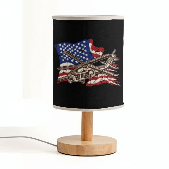 Helicopter with american flag background - chopper Fabric Lamps