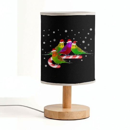Santa Claus Budgies on Christmas Candy Cane Fabric Lamps