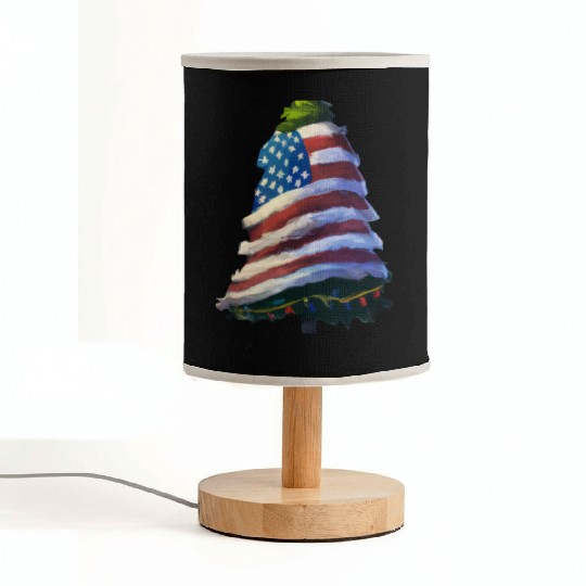 Patriotic Christmas Tree Wrapped In US Flag Fabric Lamps