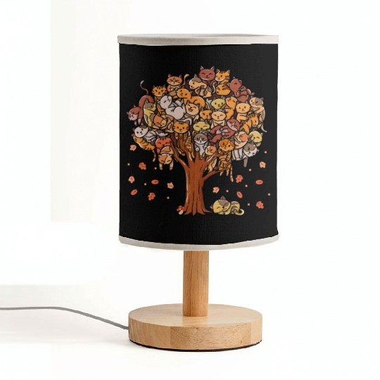 Autumn Tree Kittens Family Of Cats Fall Season Fabric Lamps