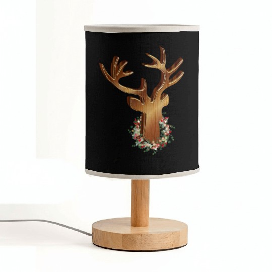 Deer head in wood look with Christmas wreath Fabric Lamps
