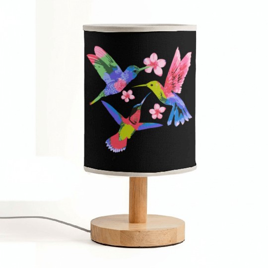 Rainbow Hummingbird Watercolor Colorful Bird Lover Fabric Lamps
