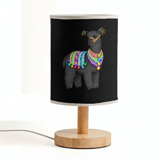 Black Alpaca in Peruvian folk colors and tassels Fabric Lamps