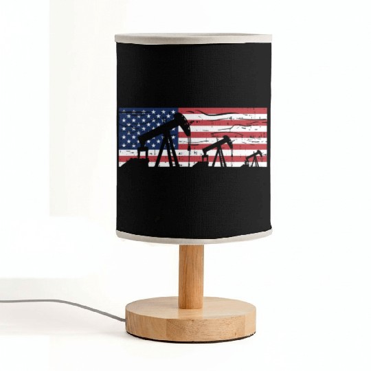 US American Flag Oilfield Oil Field Rig Refinery W Fabric Lamps