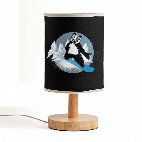 cool panda bear is snowboarding in the mountains Fabric Lamps