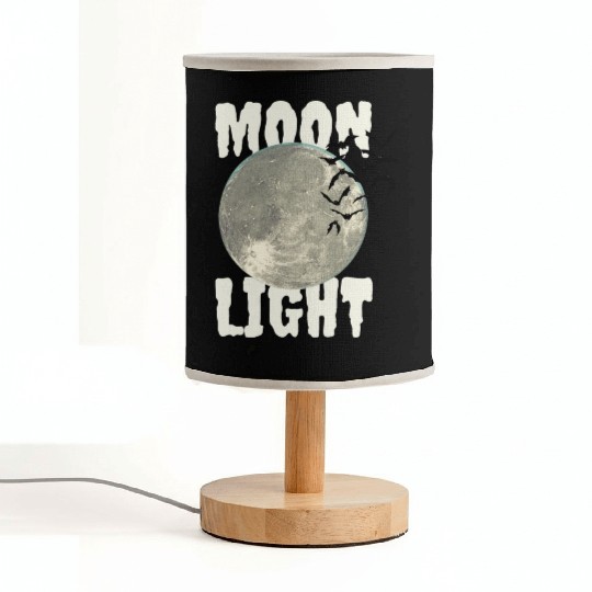 Dark Green Illustrated Moon Light Bat Fabric Lamps