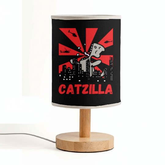Catzilla funny cat Japanese Sunset Fabric Lamps
