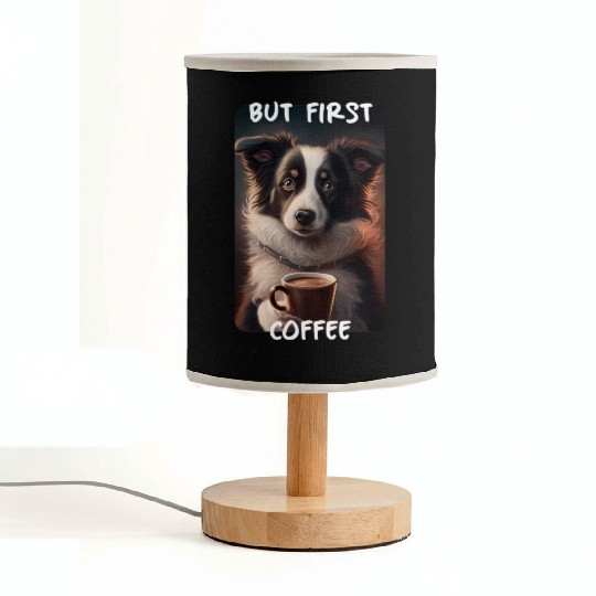 Border Collie - But First Coffee (en) 1 Fabric Lamps
