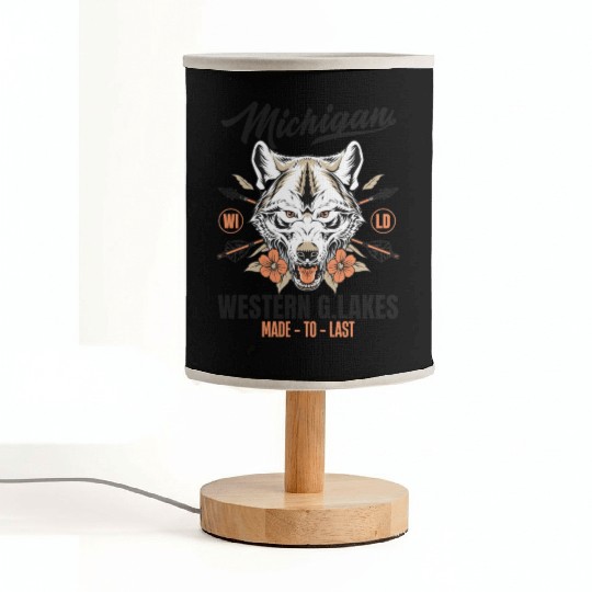 Western great lakes Michigan home of the wolf Fabric Lamps