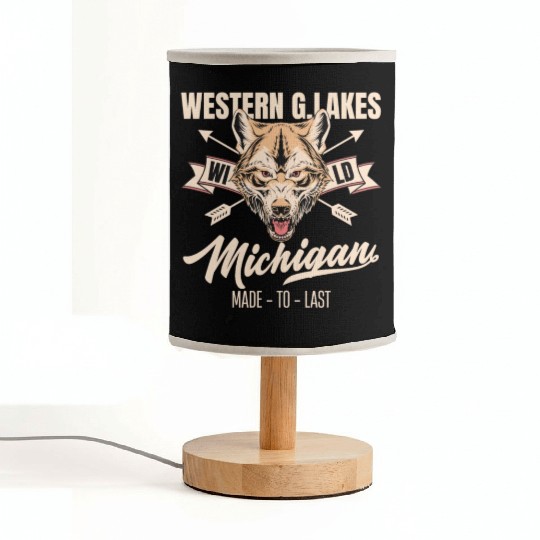 Western great lakes Michigan home of the wolf Fabric Lamps