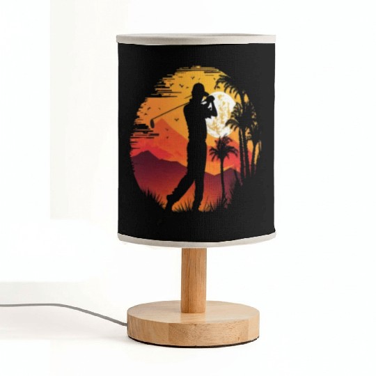 Golf Course Family Trip Cool Golfer In Sunset Fabric Lamps