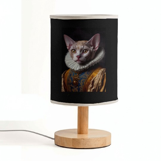 Black Queen Devon Rex Cat Breed Portrait Royal Ren Fabric Lamps