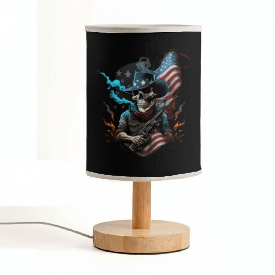 Skeleton with a gun, American flag Fabric Lamps