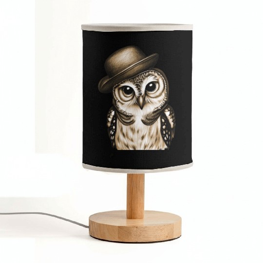 owl wearing derby hat - brown color Fabric Lamps