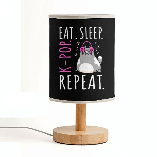 Eat Sleep K Pop Repeat Kawaii Cat Listening Music Fabric Lamps