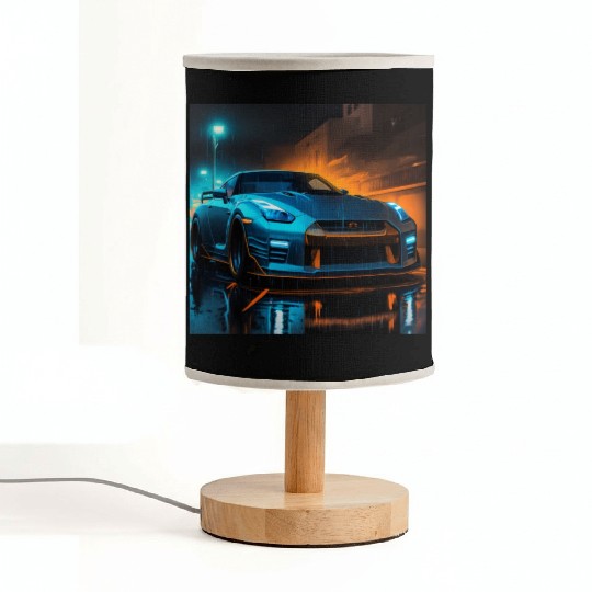 neon blue car design Fabric Lamps