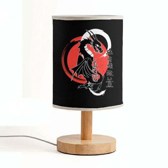 Black dragon, red moon Fabric Lamps