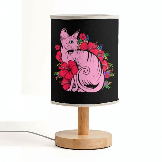 Cat Owner Pet Kitten Sphynx Cat With Flowers Fabric Lamps